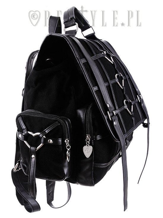 Czarny plecak kostka, harness z serduszkami "HEAVY HEART BACKPACK"