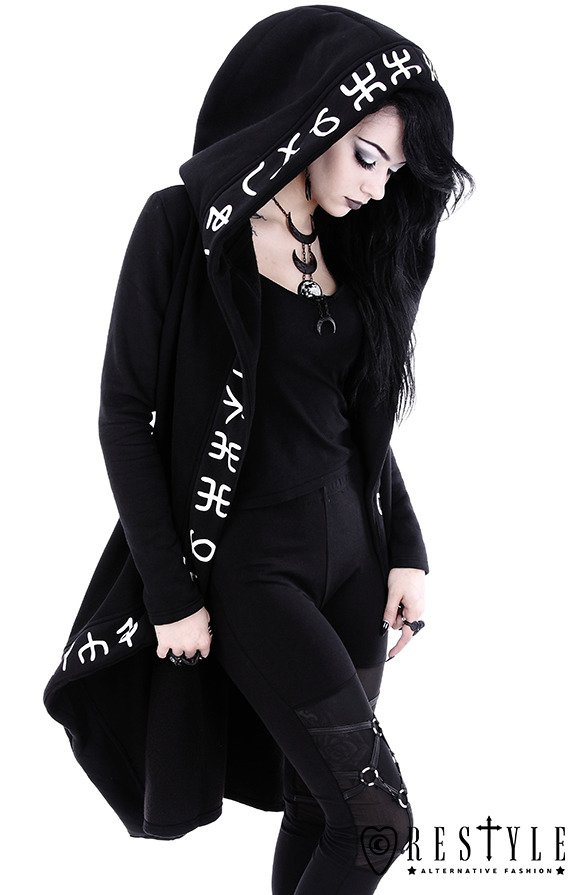 Long, Runic jacket with oversized hood "RUNES HOODIE"
