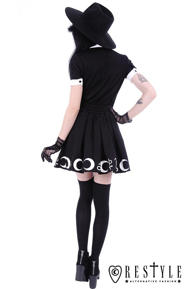 Czarna plisowana spódnica z nadrukiem, księżyce, symbole "SYMBOL SKIRT"