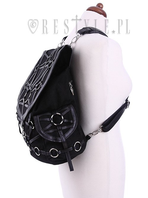 Black harness backpack, with pockets, occult, black fashion"O-RING BACKPACK"