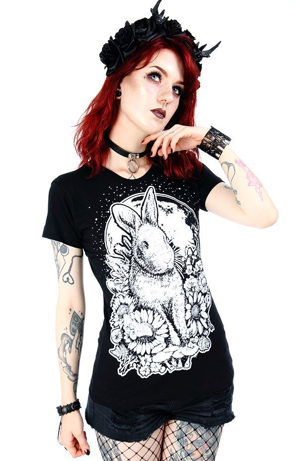 Czarny damski T-shirt Moon Bunny