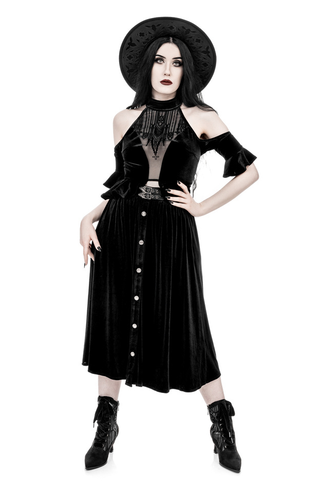 CRYPT VELVET MIDI SKIRT