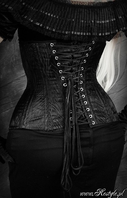 Gorset wyszczuplający talię czarny, longline, żakardowy, underbust „BLACK PEACOCK”