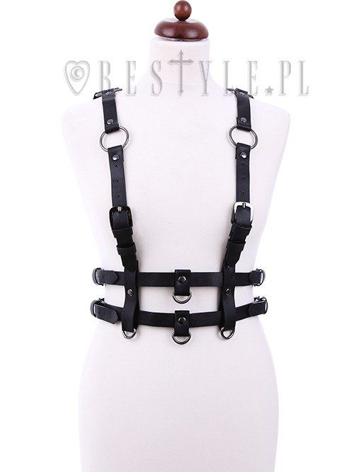 gothic waist belt, Double straps, "PENTAGRAM HARNESS BELT"