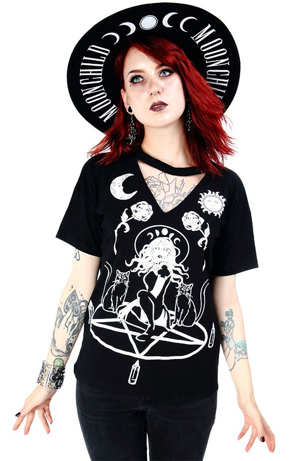 Schwarzes Gothic-Choker-Top Witch & Cats