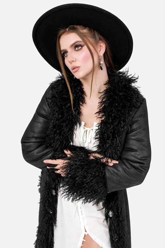 Długi kożuch gotycki DARKNESS DWELLER