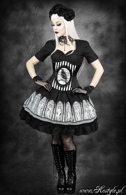 Gorset w stylu gotyckim z krukiem, w paski, underbust „FANTASY RAVEN”