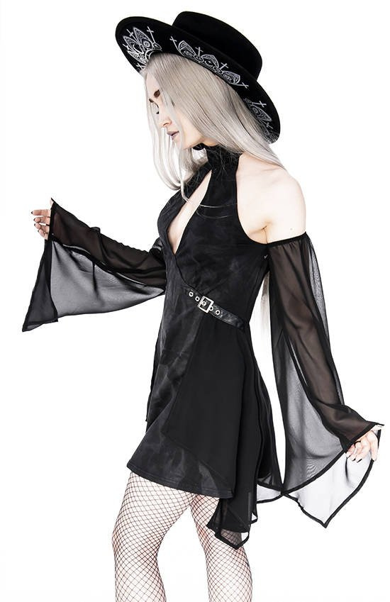Halterneck Floaty Fairy Acid Wash Tunic with long sleeves
