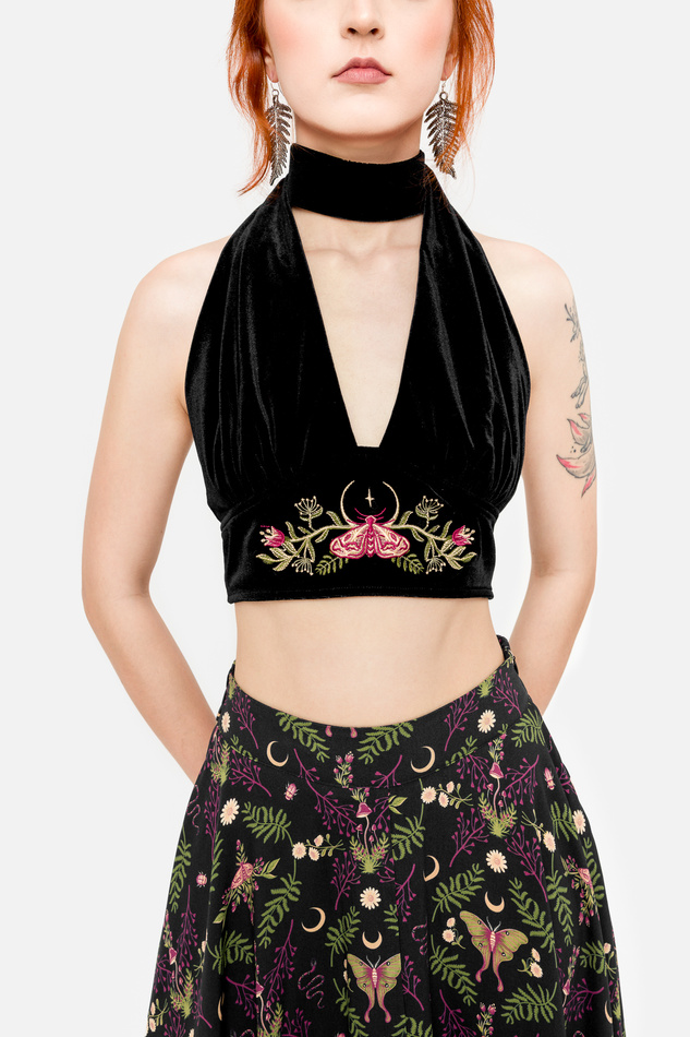 WOODLAND BLOOM HALTERNECK TOP