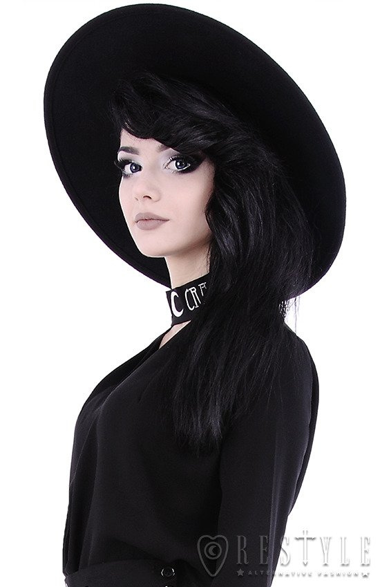 Czarny kapelusz z szerokim rondem, usztywniany kapelusz, welna  "WITCH"