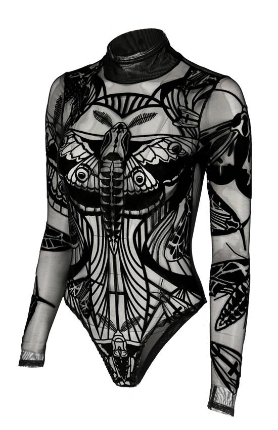 MOTH CONTOUR MESH FLOCKED BODYSUIT