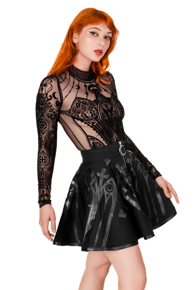 Black gothic MESH BODYSUIT CATHEDRAL CORSET