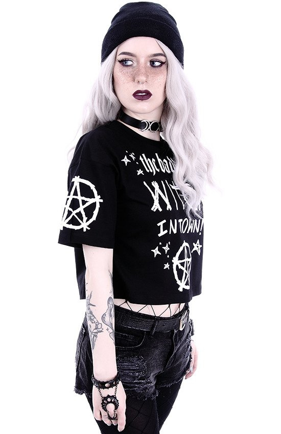 Crop Top Gothic blouse  "THE BADDEST WITCH IN TOWN"