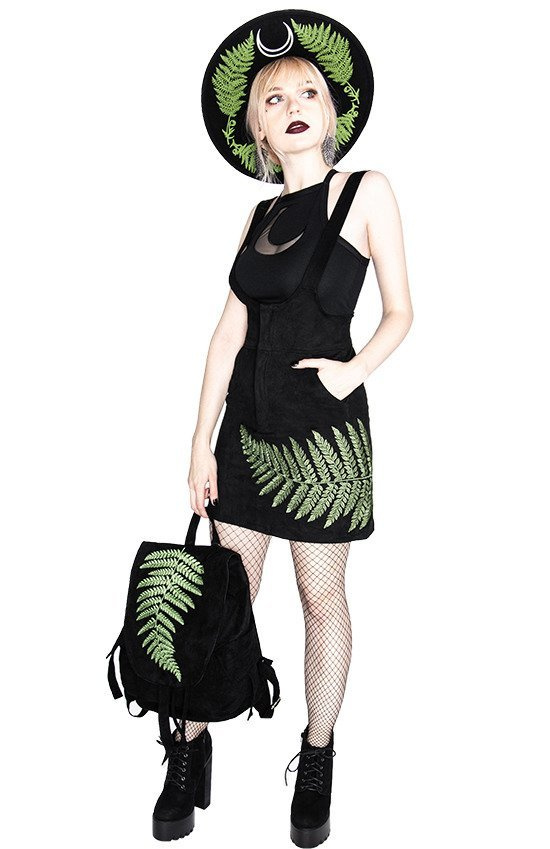 Zamszowy plecak z klapą i haftem paproci FERN BACKPACK