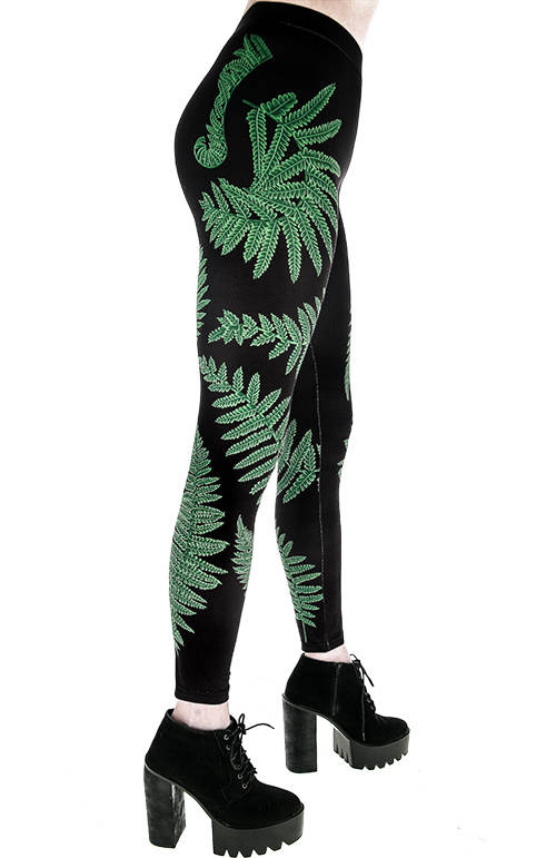 Fern leggings, green leaves trousers for forest witch