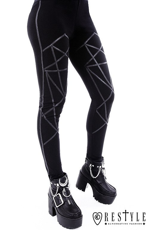 Legginsy, gotyckie getry bawełniane z pentagramami harness "PENTAGRAM LEGGINGS"